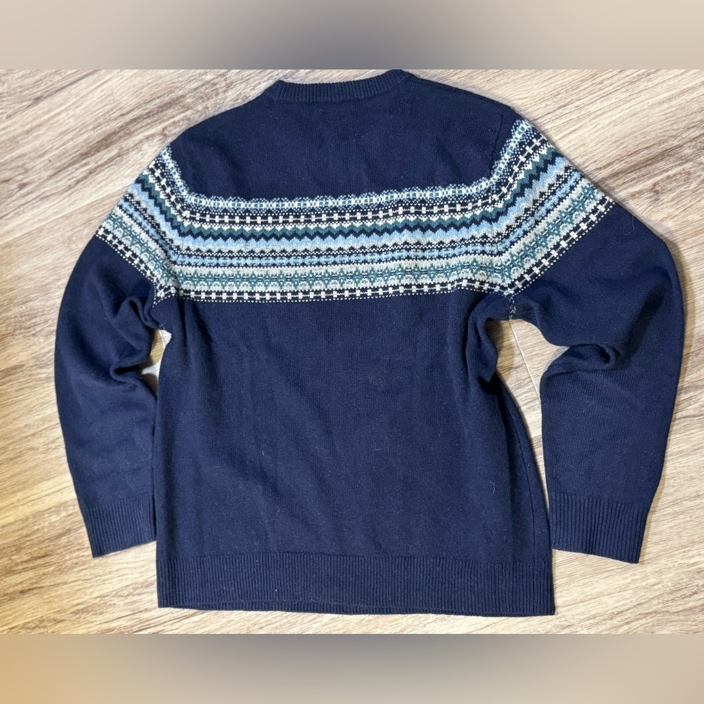 Men's L Navy Blue J. Crew 100% Lamb-swool Nordic Scandinavian Pattern Sweater - Picture 7 of 9